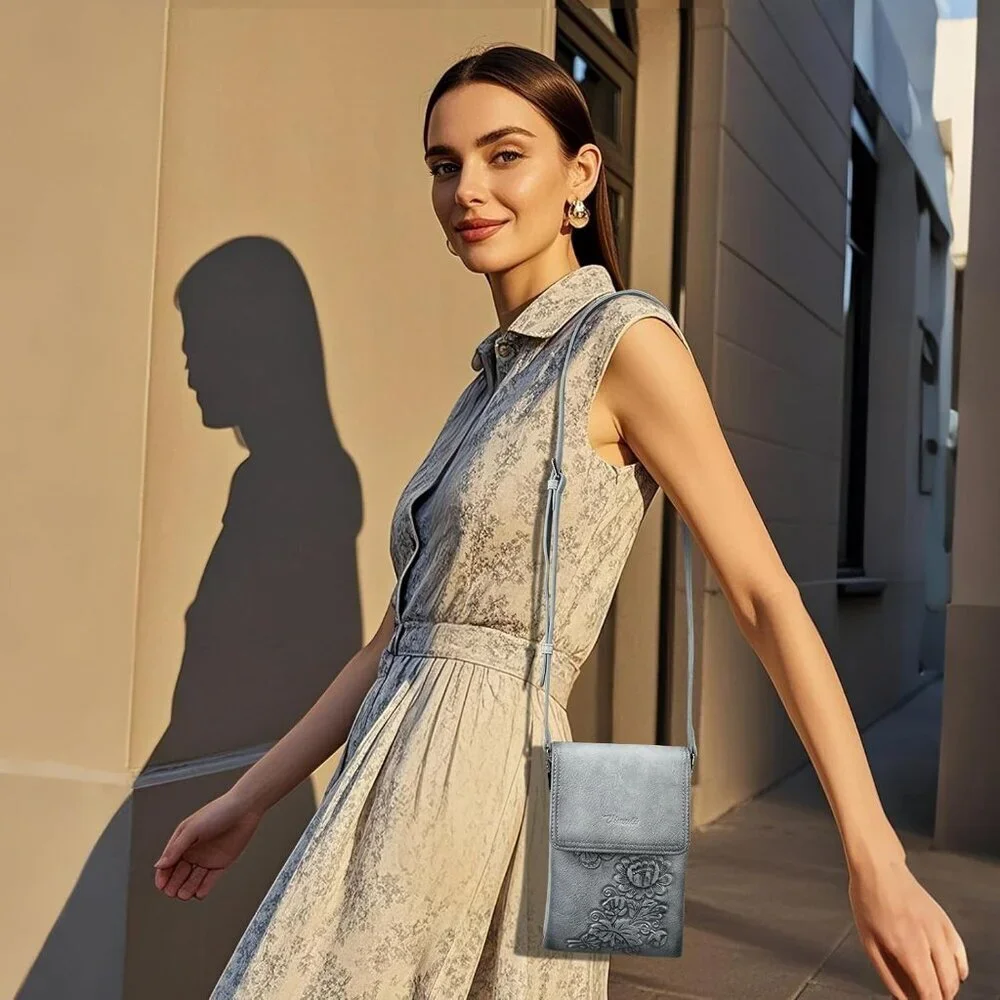 Small Vegan Leather Crossbody Bag with Floral Embossed Design for Women